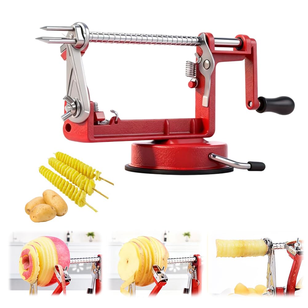 Apfelschäler & Kartoffelschäler,3-in-1-Sparschäler/-schneider/-entkerner,Profi Apfelschneider Apfelentkerner Apfelschälmaschine,Spiralschneider Kartoffel,Multifunktionale Schälmaschine für Obst Gemüse