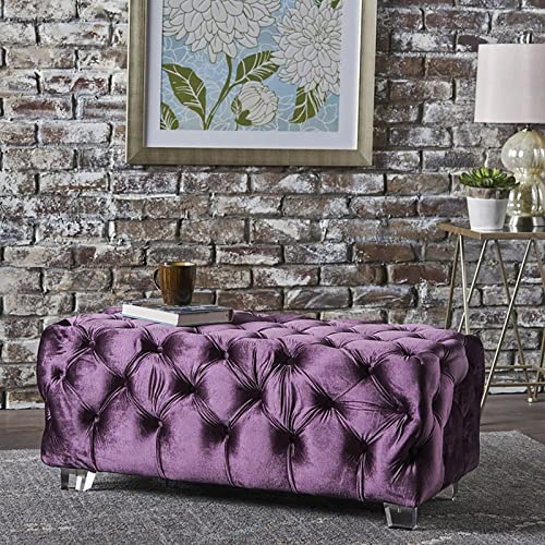 Taburete de terciopelo rectangular de 100x40 cm con patas acrílicas 2
