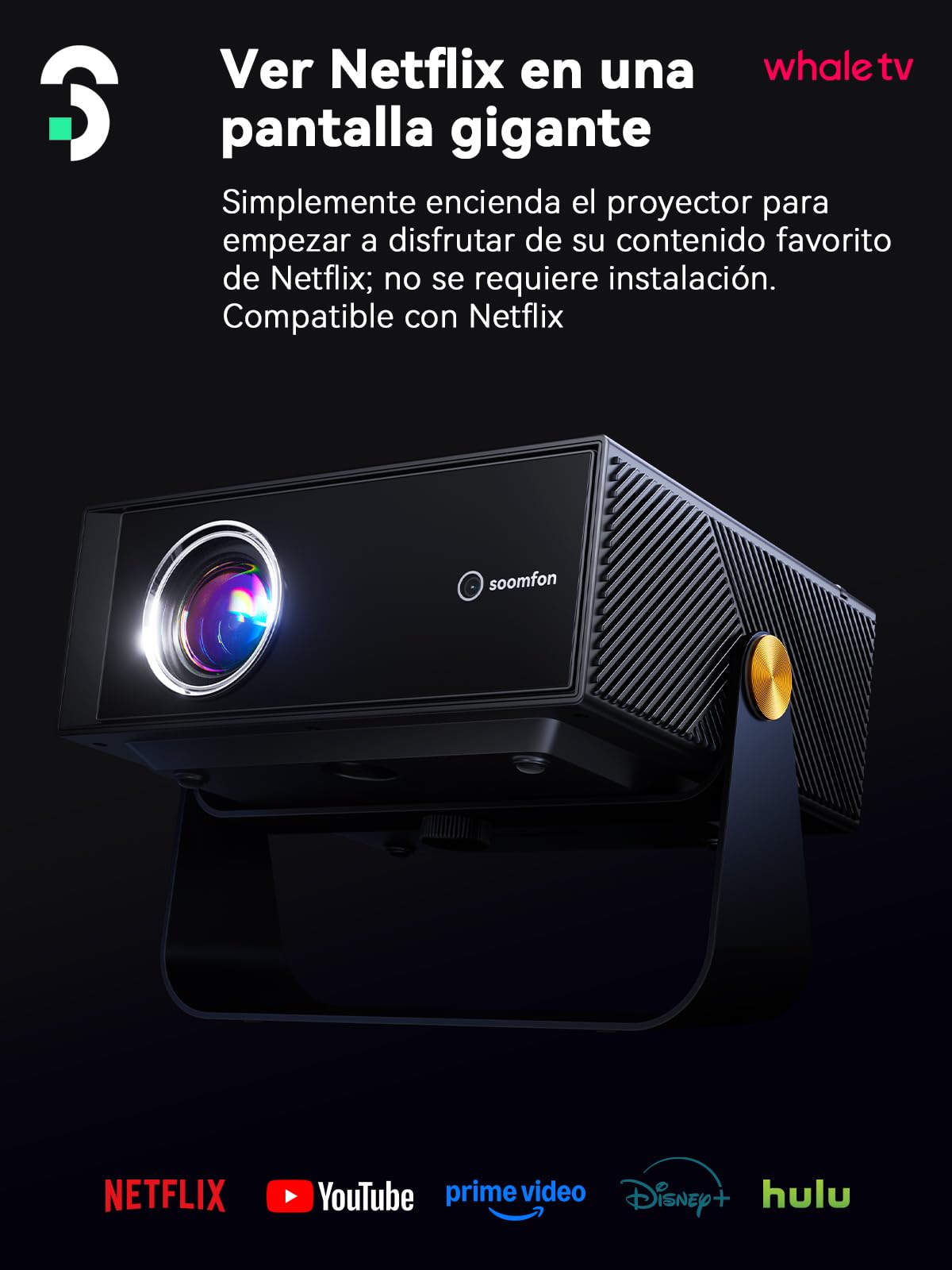 SOOMFON SK3 Netflix Certificado Mini Proyector Portatil 4K Supported | Proyector para Movil con Auto Keystone/E-Enfoque, WiFi & Bluetooth para Android/Movil/PC/HDMI/Exterior/Cine en Casa