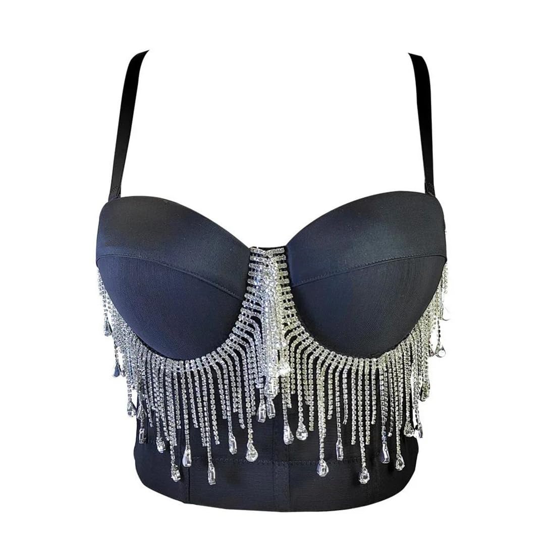 Yeuyyben Top corto da donna con strass nappa corsetto crop top senza maniche slim fit stile coreano estate casual elegante canotta