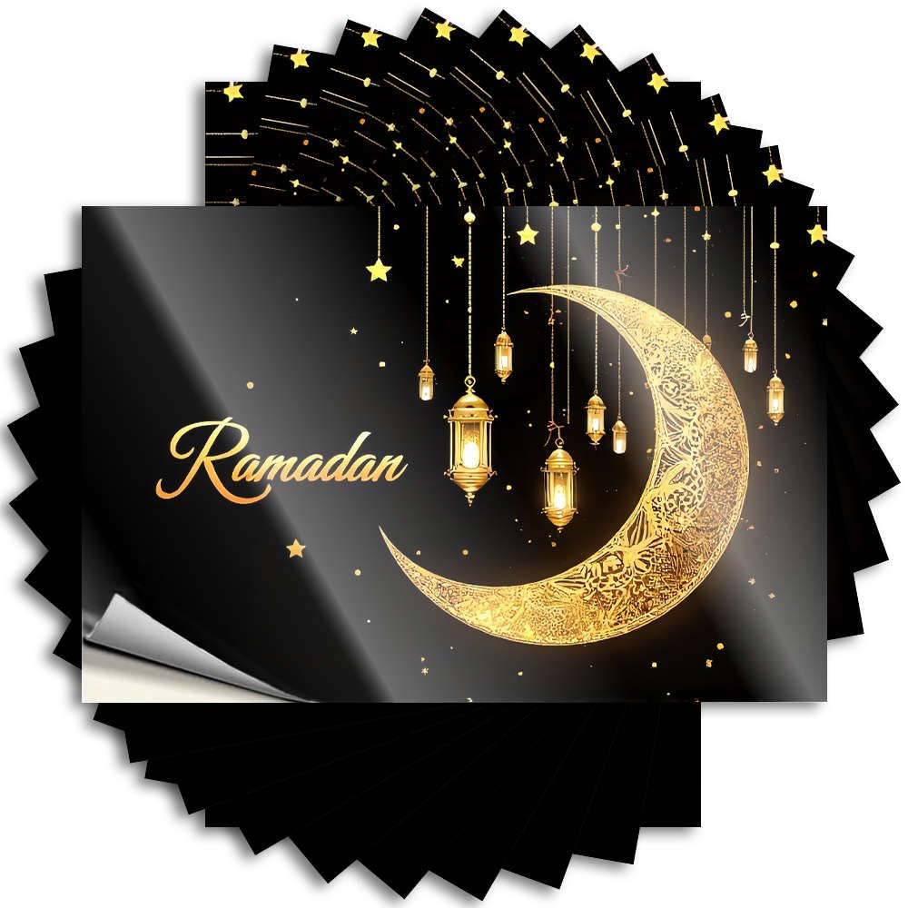 Golden Lanterns Hang from A Crescent Moon Against A Starry Night Sky. Decal Love Self Adhesive | Snarky Wall Vinyl Sticker Pack for Gamers(6X9CM)