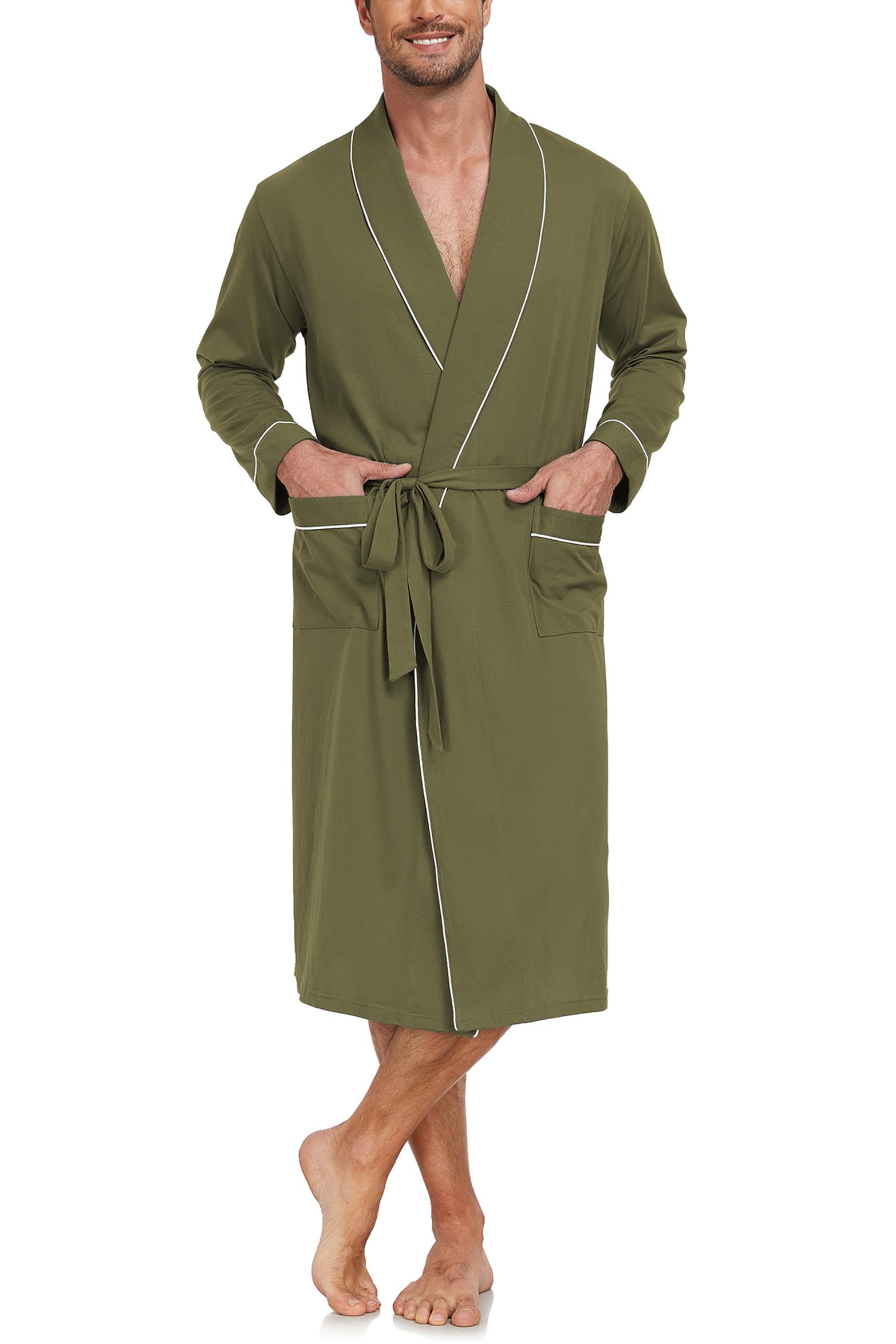 EA'S SECRET Men's 100% Cotton Robes Lightweight Long Sleeve Kimono Bathrobe