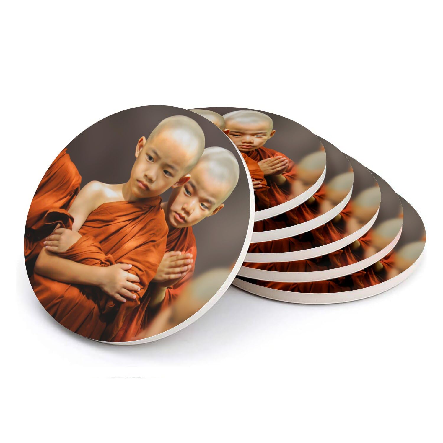 Sous-verre ronds en céramique moines bouddhistes pour créer un rituel thé zen au salon