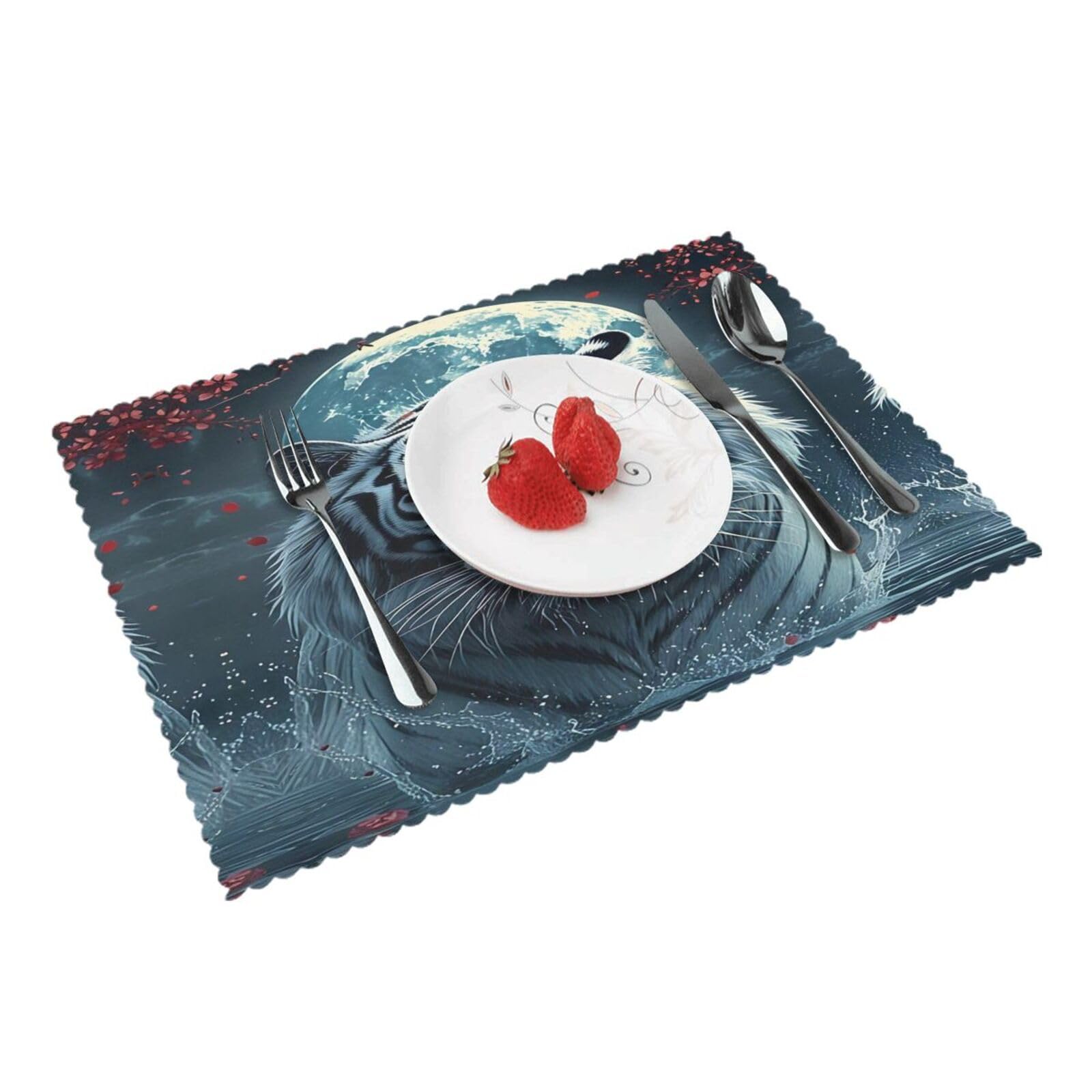 Moonlit Tiger Placemats Set of 4 Print Table Mats Place Mats Table Decor for Kitchen Dining 12X18 in