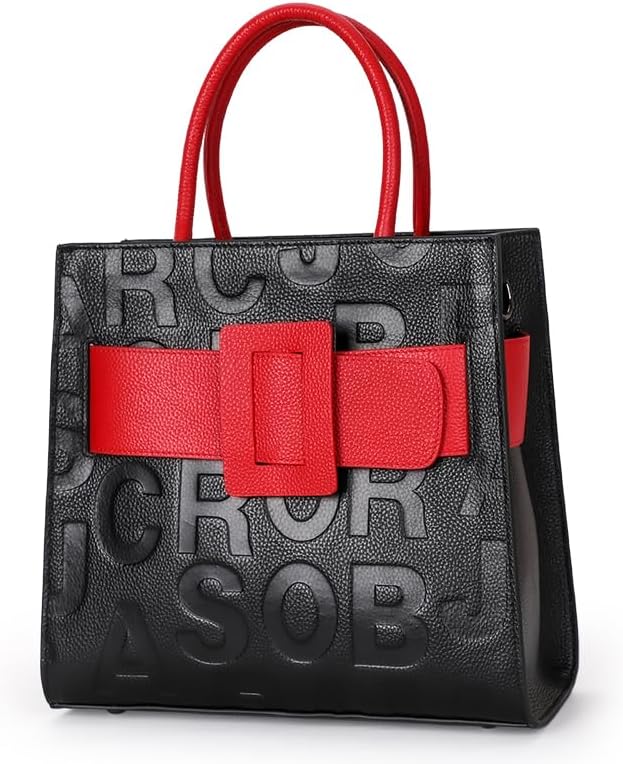 Genuine leather cowhide women's tote wallet large capacity letter embossed design waist buckle storage bag