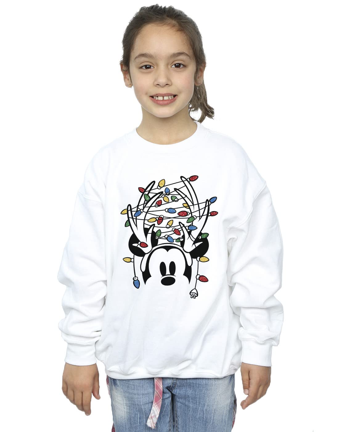 Disney Girls Mickey Mouse Christmas Head Lights Sweatshirt White 3-4 Years