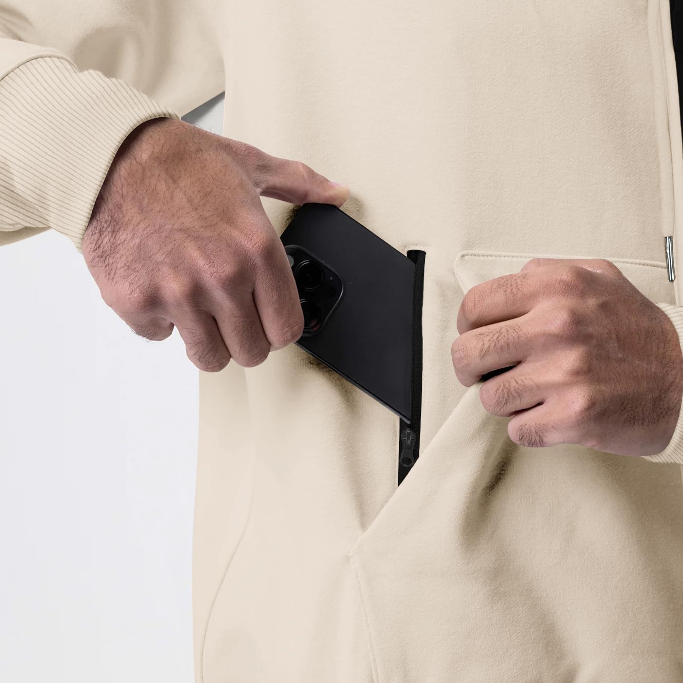 Mens Fleece Hooded Sweatshirt Winter Full Zip Jackets Long Sleeve Outerwear with Multi Pockets - Image 5