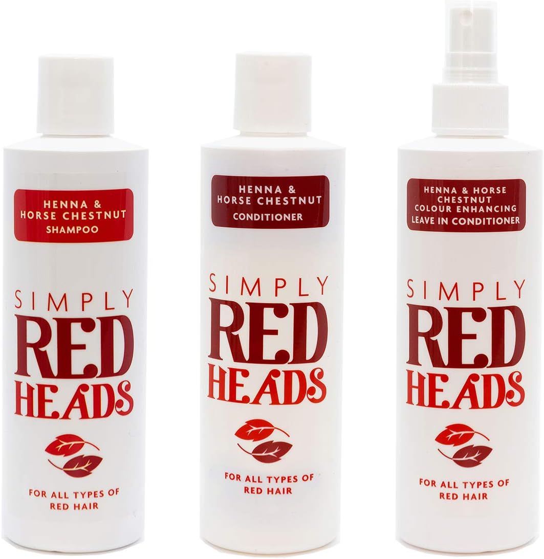 Colour Enhancing Henna and Horse Chestnut Shampoo, Conditioner and Leave In Conditioner for Redheads/Ginger Hair