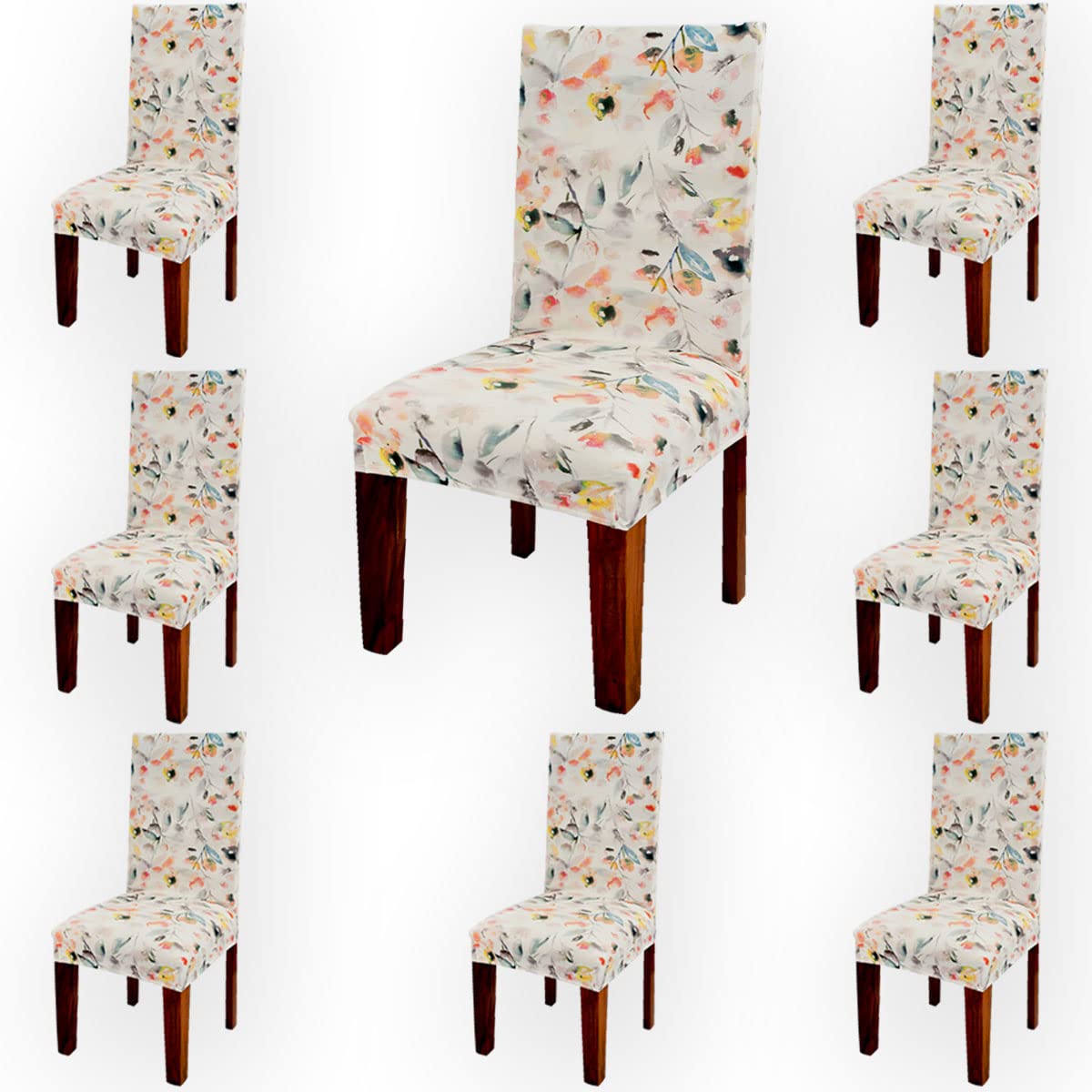 Printed Soft Chair Cover Set of 8 Pc/Stretchable Dining Chair Cover - Easily Removable Slipcovers | Washable Seat Protector Floral Printed ATCC002-8-image-7