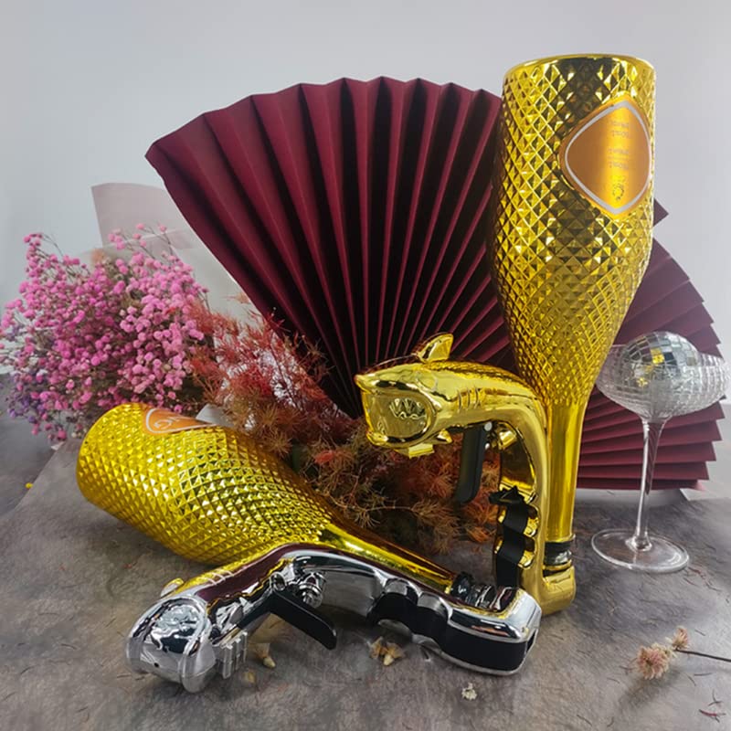 Pistola De Champán Para Fiestas - Ajustable Para Botellas De Vidrio 330-750 Ml, Color Dorado, Ideal Celebraciones