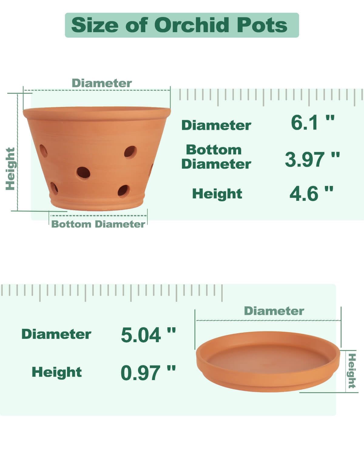 Vensovo Lot de 3 pots à orchidée en terre cuite de 15,2 cm avec trous et soucoupes pour rempotage - Pots de fleurs en terre cuite pour intérieur et extérieur - Favorise la circulation de l'air
