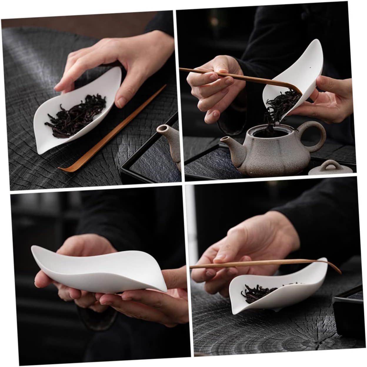 Ceramic Tea Scoop Set Decorative Holder Multi-Function Loose Tea Container for Home Brewing and Serving