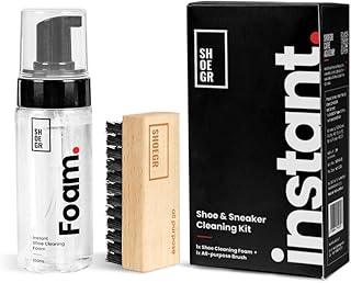 SHOEGR Instant Shoe Cleaning Kit | 150ml Shoe Cleaning Foam & 1 All-Purpose Brush, White Shoe Cleaning Kit, Shoe Cleaner K...