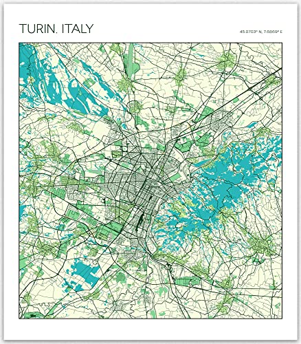 Turin City Road Map Poster - Italy Map Wall Decor |Turin Travel Memories Street Map Art Décor For Cafe Wall Art And Classy Bathroom Decor |Aesthetic Italian Gifts For Family And Friends Wall Map (12 x 16, Green)