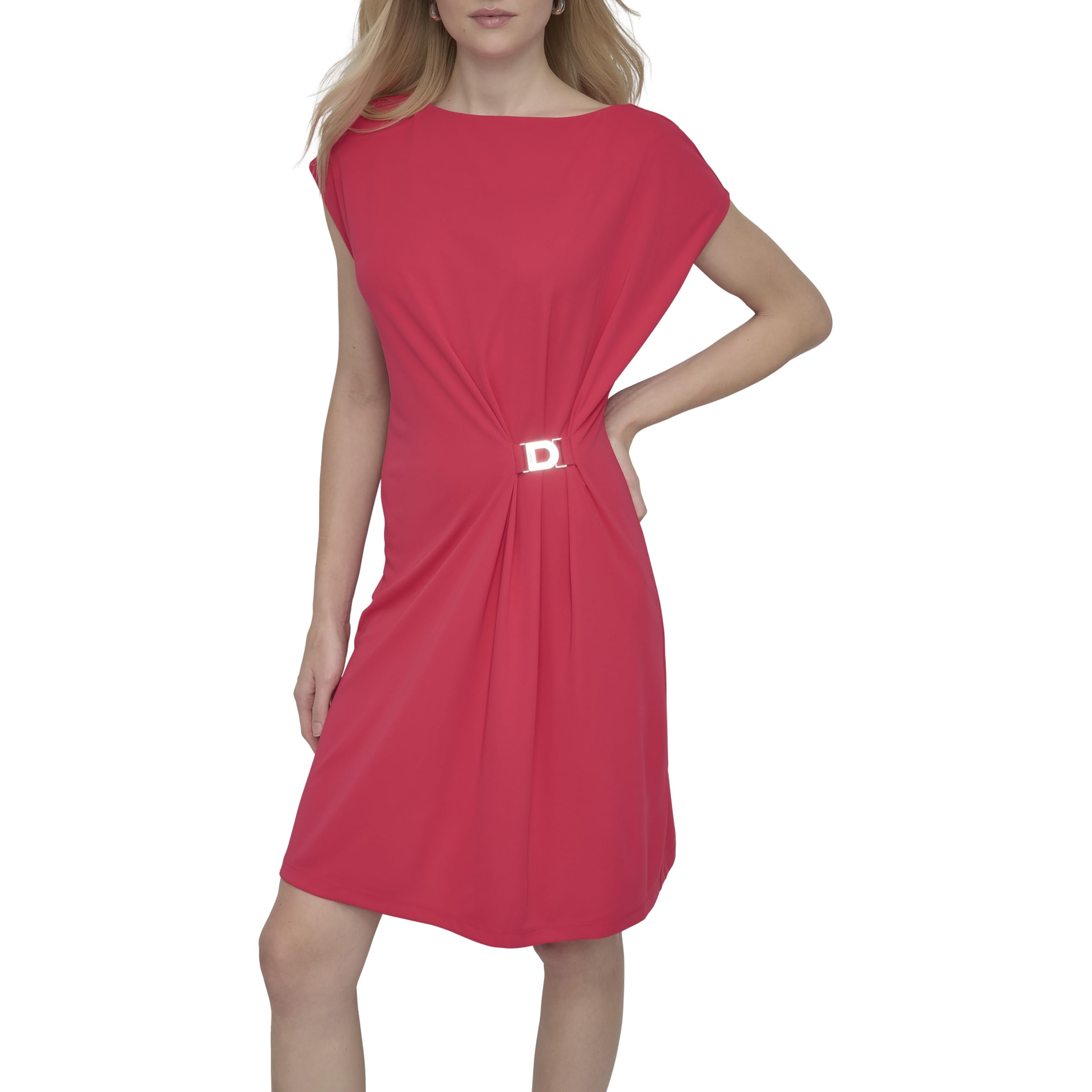 DKNY Short Sleeve Buckle Mini Tunic Dress Vestido para Mujer