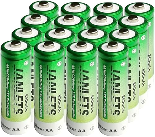Solla - Batería recargable NiCD AA, baterías solares de baja autodescarga de 800 mAh (16 unidades) para luces solares de jardín, antifugas,