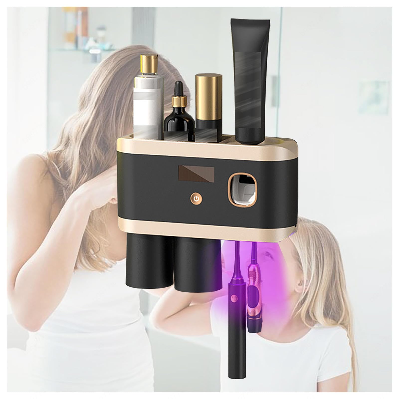 Soporte Cepillo De Dientes Inteligente Limpieza Profunda con UV, Porta Cepillo De Dientes Montado En La Pared con Múltiples Ranuras De Carga Solar USB, Soporte Cepillo De Dientes,2-Cups