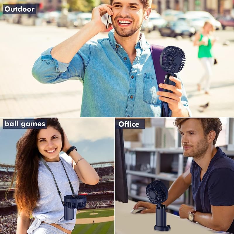 Image of Handheld Fan, USB Rechargeable Mini Portable Fan, Small 5 Speed Pocket Fan with Lanyard and Base, Built-in 4200mAh Battery Desk Fan