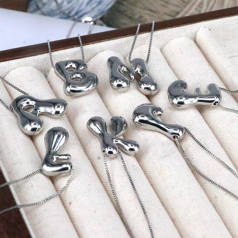 LIU JUN Bubble Letter Necklace Gold For Women, Balloon Initial Alphabet Pendant Polished 18k Gold Plated Puffy Name Statement Gift Jewelry - Image 4