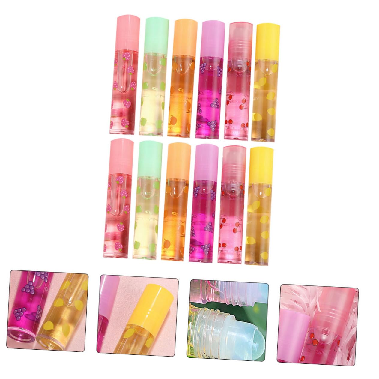 Brillo Labial Hidratante Transparente de Frutas 12 Piezas | Plástico Líquido, Diseño Delicado y Adorable, Obsequio de Invierno para Amigas y Familia