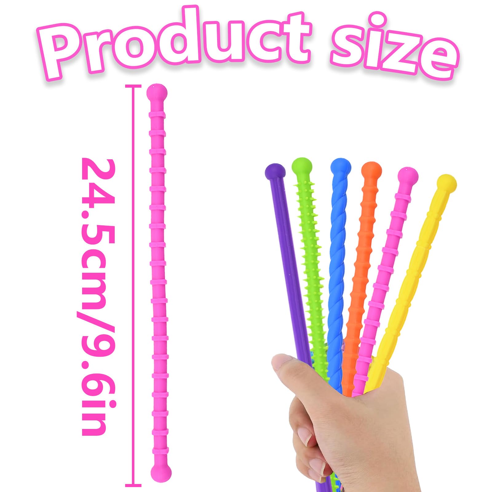 Lanstorm 6 PCS Textured Stretchy Sensory Fidget Toys, Colorful Quiet Fidget Toys, Noodle Texture Sensory Toys - Image 2