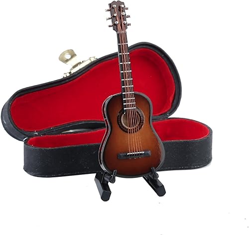 Miniatura 5 de Guitarra miniatura de madera con soporte y estuche, mini instrumento musical, réplica de guitarra clásica, figuras coleccionables, modelo de