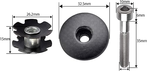 Miniatura 7 de Yaruijia Tapa de vástago de bicicleta de 1.126 in de fibra de carbono con tuerca de estrella y perno de titanio para horquilla de 1-18 pulgadas