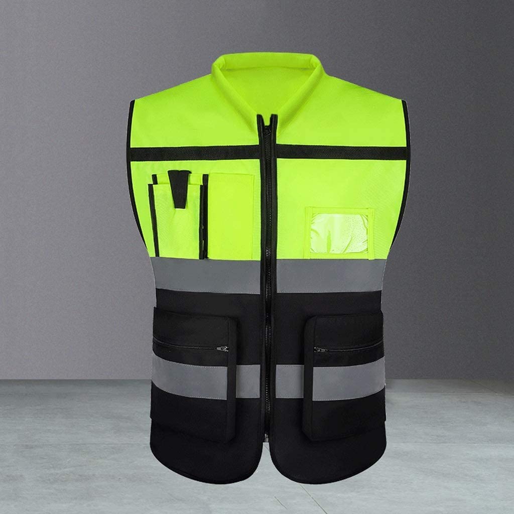 Chaleco de Alta Visibilidad Traje reflectante en bicicleta, chaleco de seguridad reflectante brillante y ropa de malla con bolsillos y cremallera Chaleco de Seguridad ( Blue : Blu , Size : XX-Large )