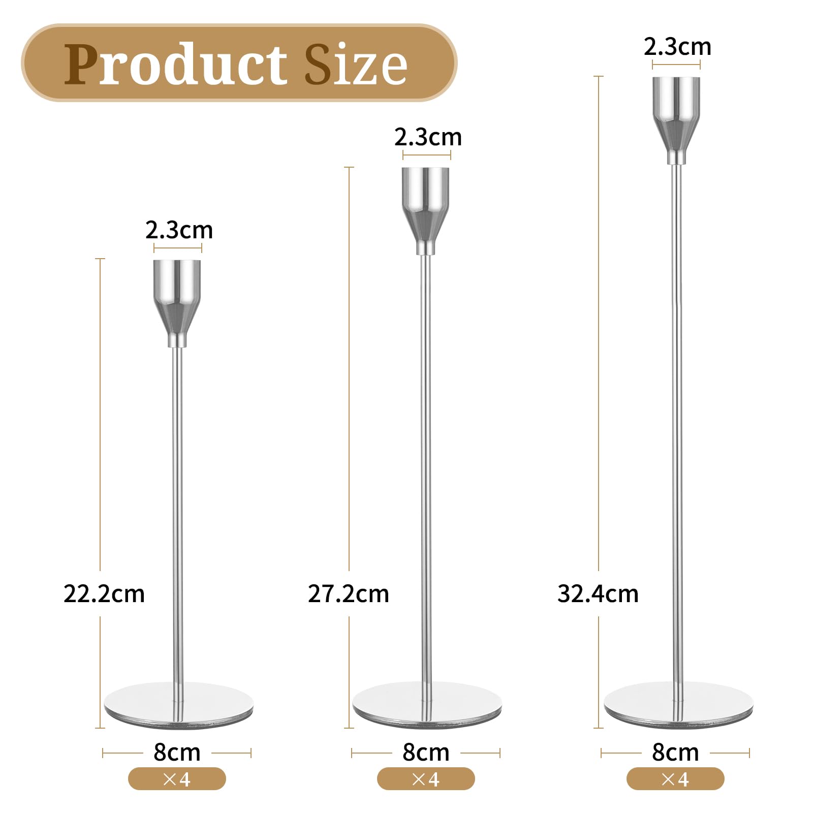 Juego de 12 portavelas de plata, candelabros franceses para velas puntiagudas, candelabros adecuados para velas de 3/4 pulgadas de grosor, candelabros para bodas, fiestas, hogar, cenas a la luz de las