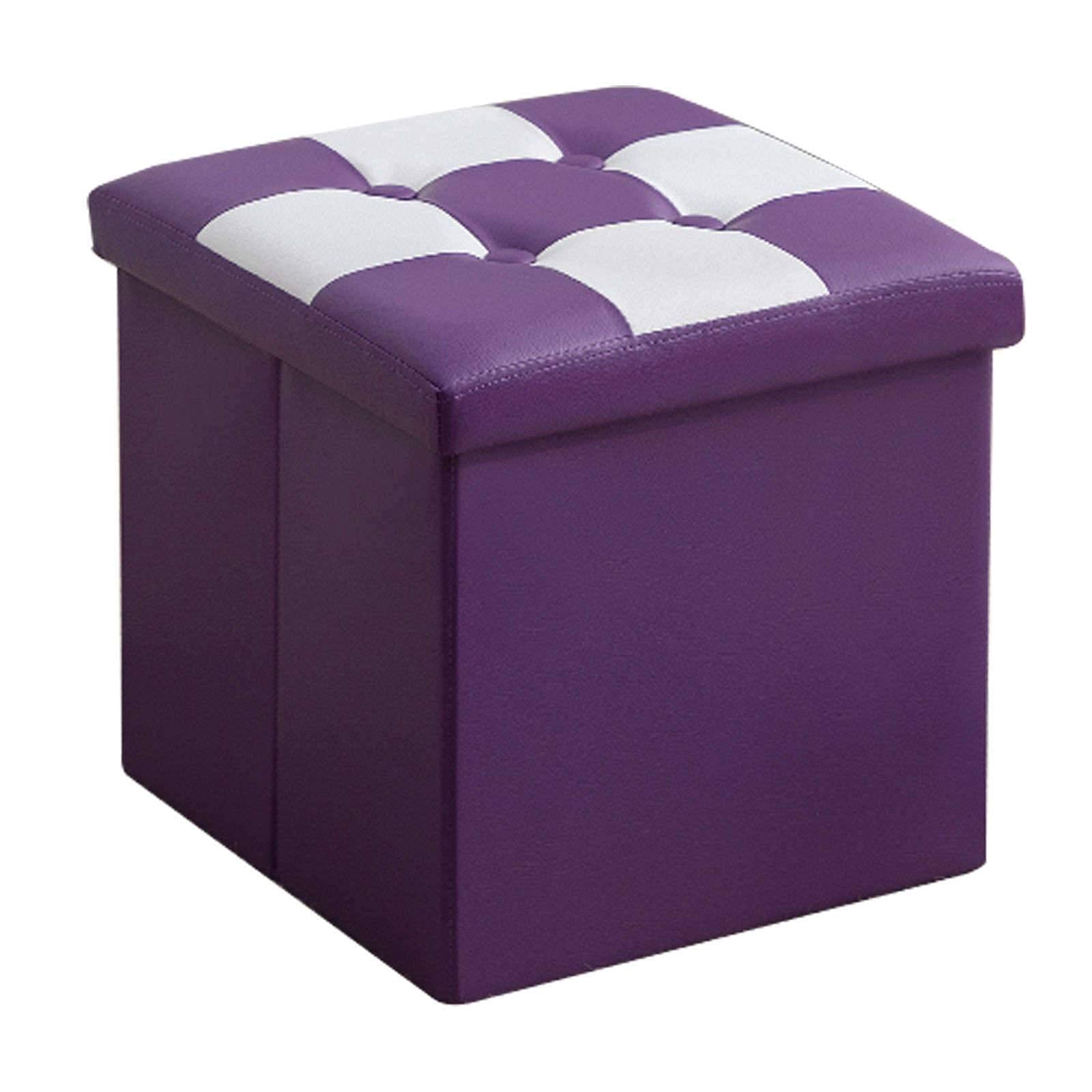 Boîte de rangement peu encombrant et pouf pliant en similicuir violet