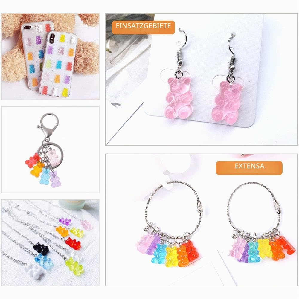 chenyu 45 Stück Bären Anhänger Farbverlauf Candy Rubber Charms Bär für DIY Making / 9 Farben