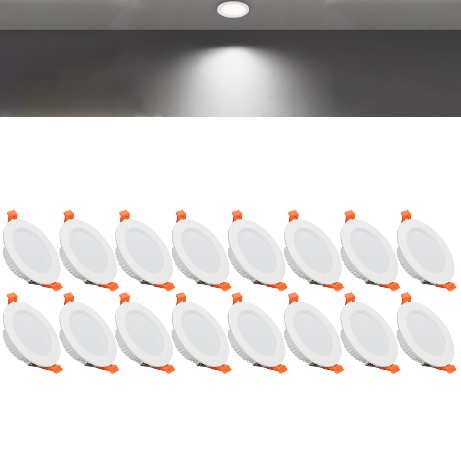 TTiiLoe 7W Round LED Recessed Ceiling Spotlights, 6000K Cold White Ultra Slim Panel Ceiling Light, Cut Φ80-90mm, AC110-240V Downlights for Hallway Stairwell Showroom, 16 Pack