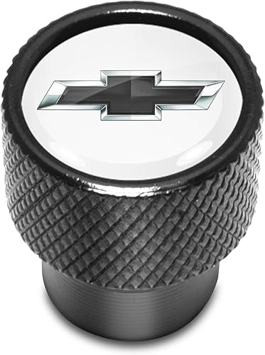 iPick Image para Chevrolet Logo negro en blanco sobre negro Tapones de vástago de válvula de neumático de aluminio de fácil agarre