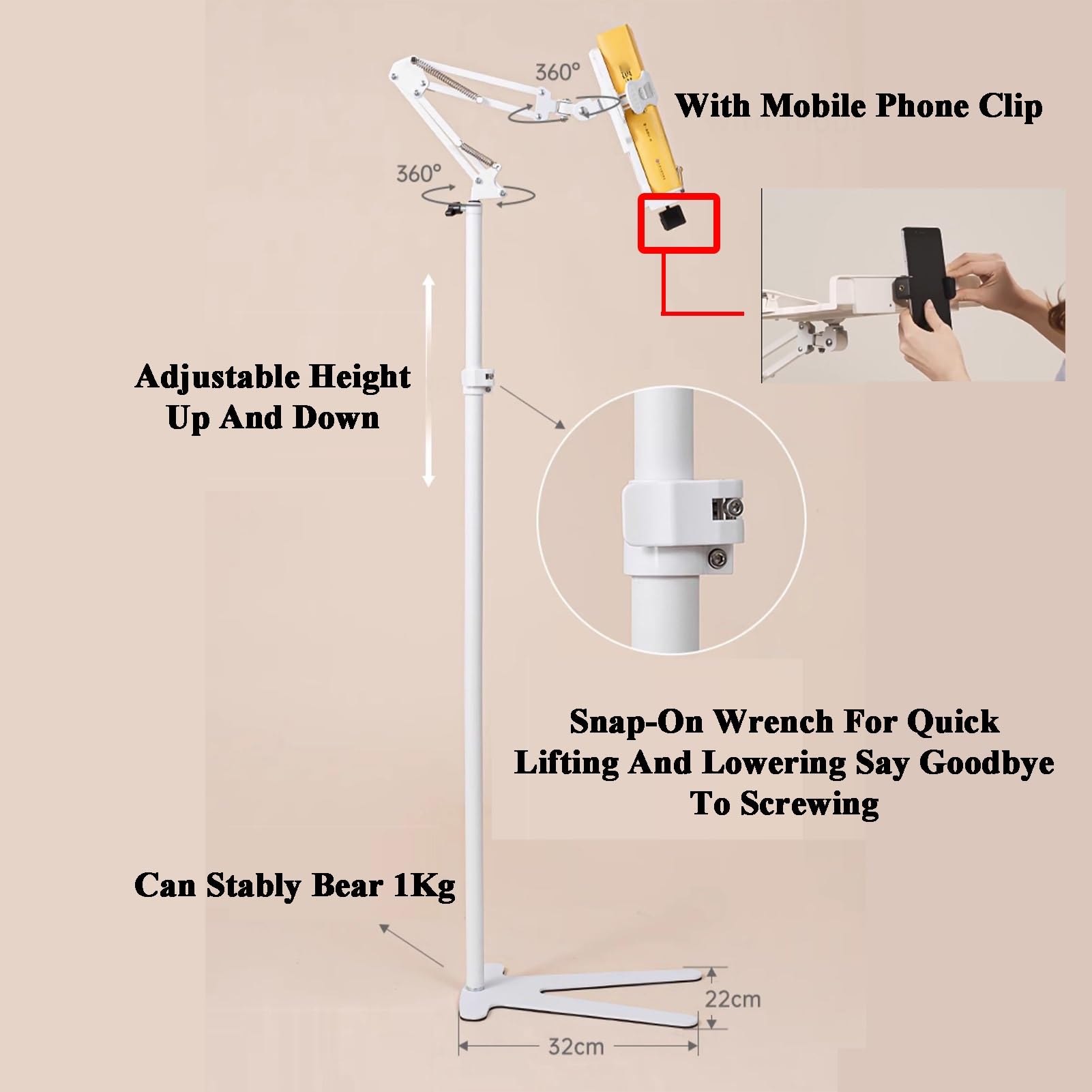 Generico Leggio da Pavimento Regolabile con Fermagli per Pagine e Supporto per Tablet, Altezza 70-170 cm per casa, Ufficio, Scuola - Supporto da soffitto per Libri e iPad per Una Lettura Confortevole