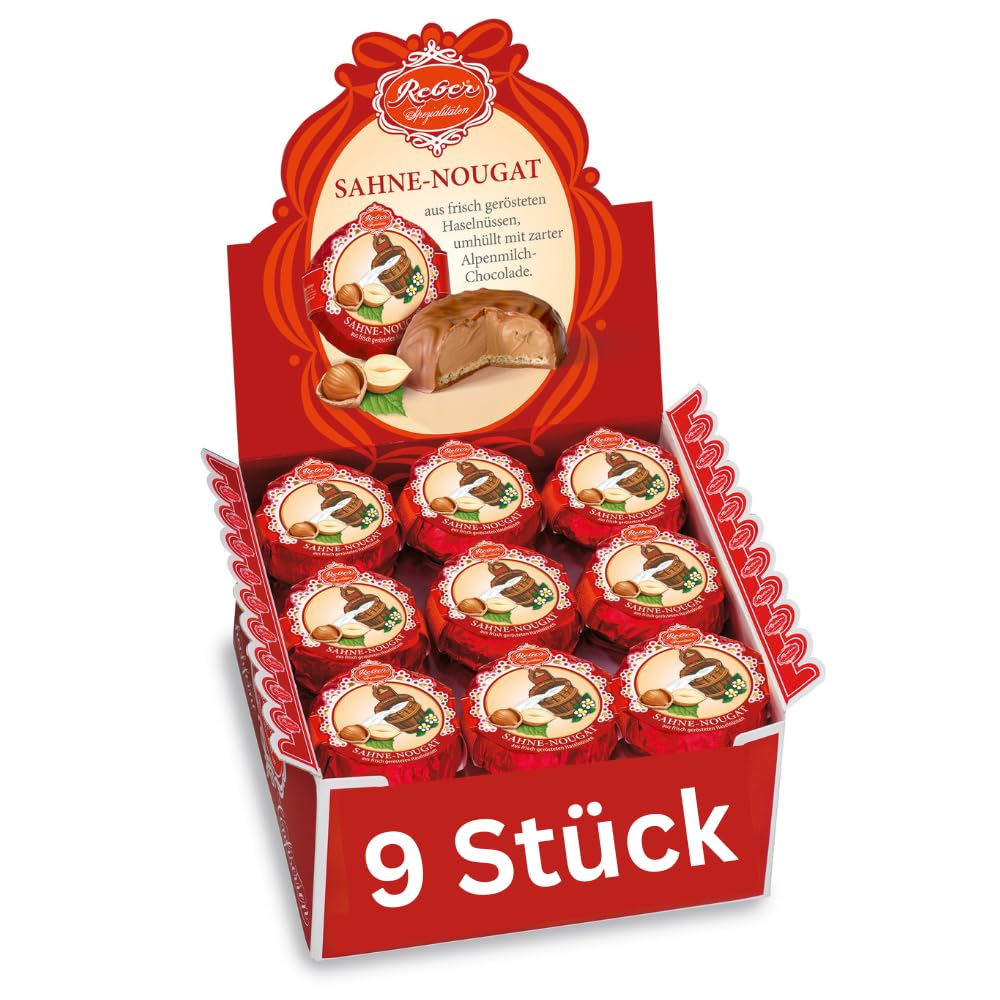 Reber Sahne-Nougat Schokolade Pastete, Aus frisch gerösteten Haselnüssen, Umhüllt mit zarter Alpemilch-Schokolade, 342g (9 Stück)