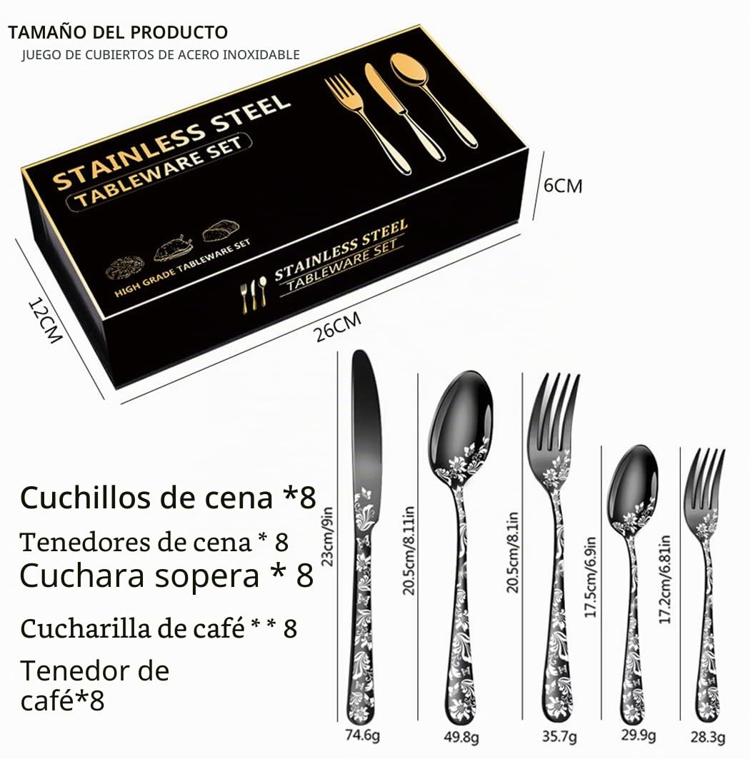 XIAOYU Juego de 40 piezas de plata, vajilla de acero inoxidable, Servicio de 8 piezas, diseño gráfico único, incluyendo cuchillo/tenedor/cuchara, vajilla pulida por espejo, Arco Iris