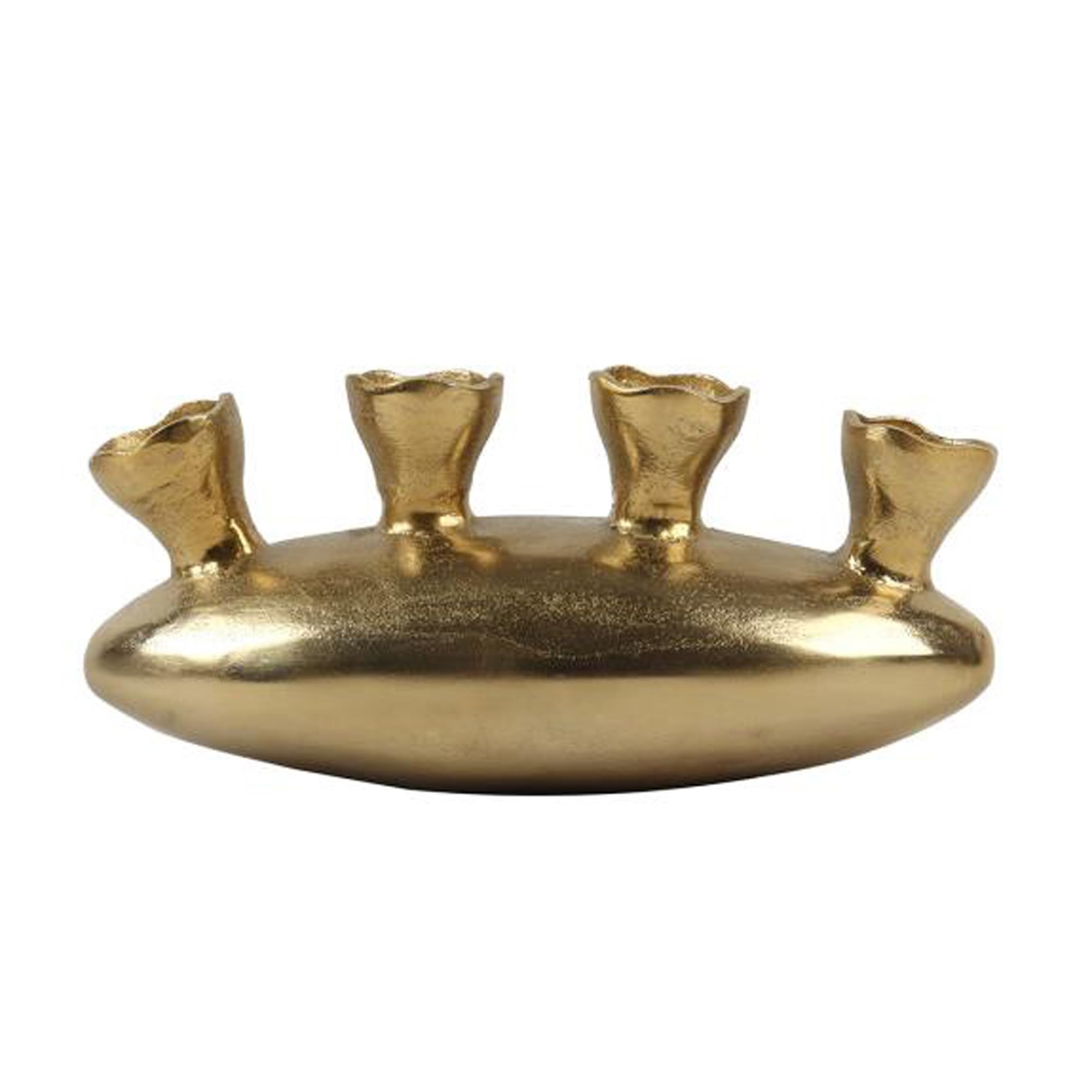 IHI EST. 1986 Modern Gold Multi-Stem Vase, 12.5 Inch Decorative Metal Flower Vase, Contemporary Multi-Opening Centerpiece Vase for Tabletop and Shelf Décor
