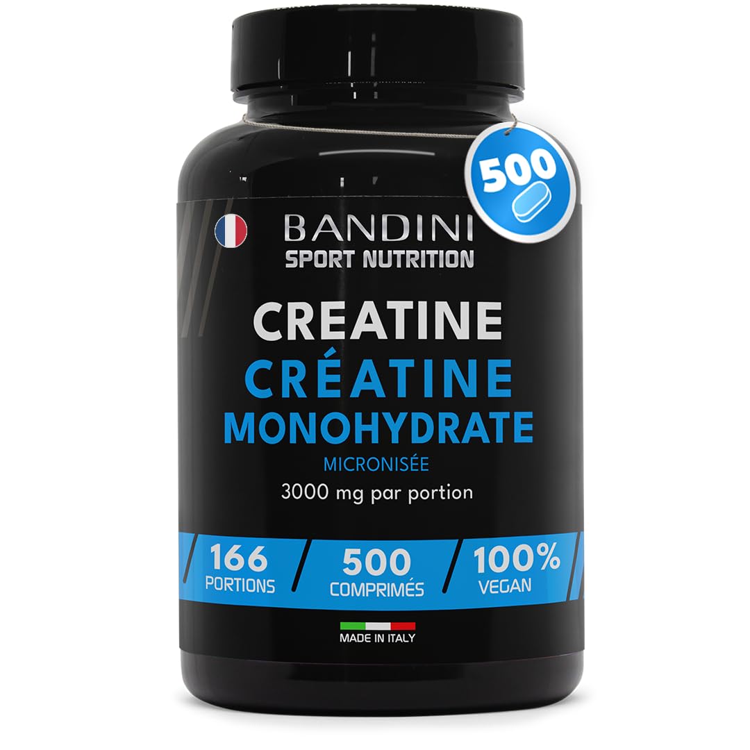 Bandini® Creatine Monohydrate Vegan 3000mg - 500 Tablets (+5 Months) - Increases Physical Performance & Muscle Strength - Powerful Bodybuilding Booster - Micronized Creatine 100% Pure and Vegan