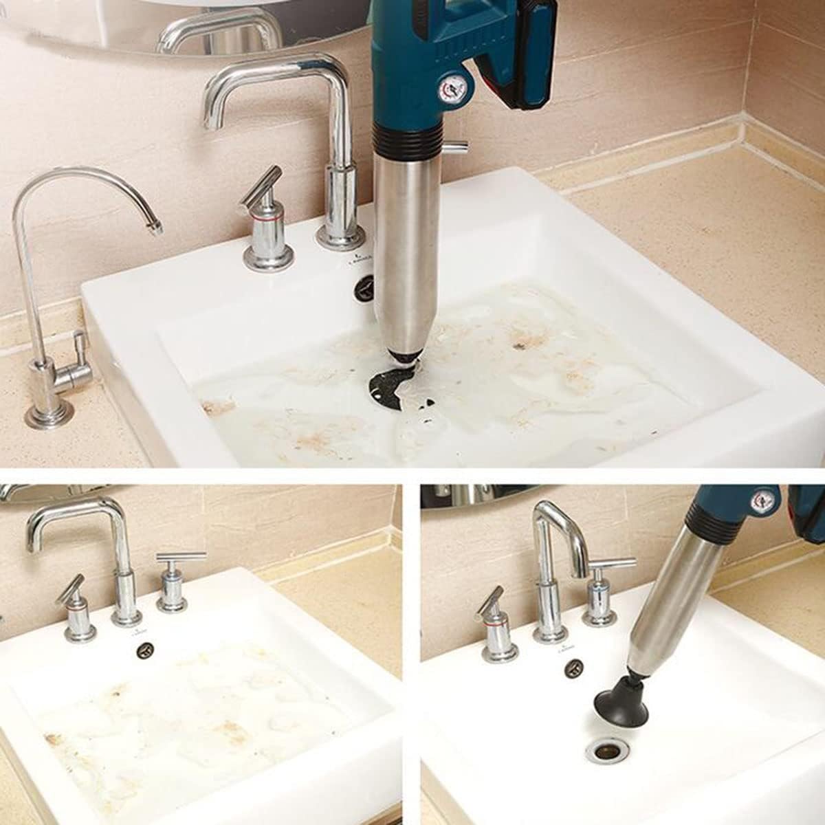 Electric Toilet Plunger, High-Pressure Air Toilet Plunger and Drain Unclogger with Barometer, Stainless Steel High Pressure Toilet Dredge for Toilet, Bathroom, Floor Drain, Sewer, Pipe