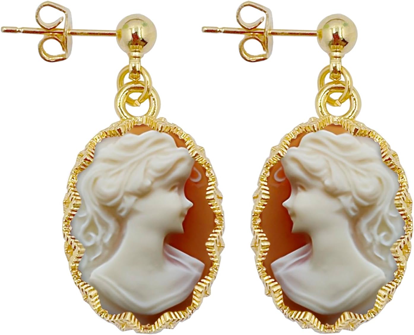 Vintage-Inspired Cameo Silhouette Drop Dangle Earrings,Victorian Art Deco Antique Jewelry 14K Gold Earrings for Women Lady