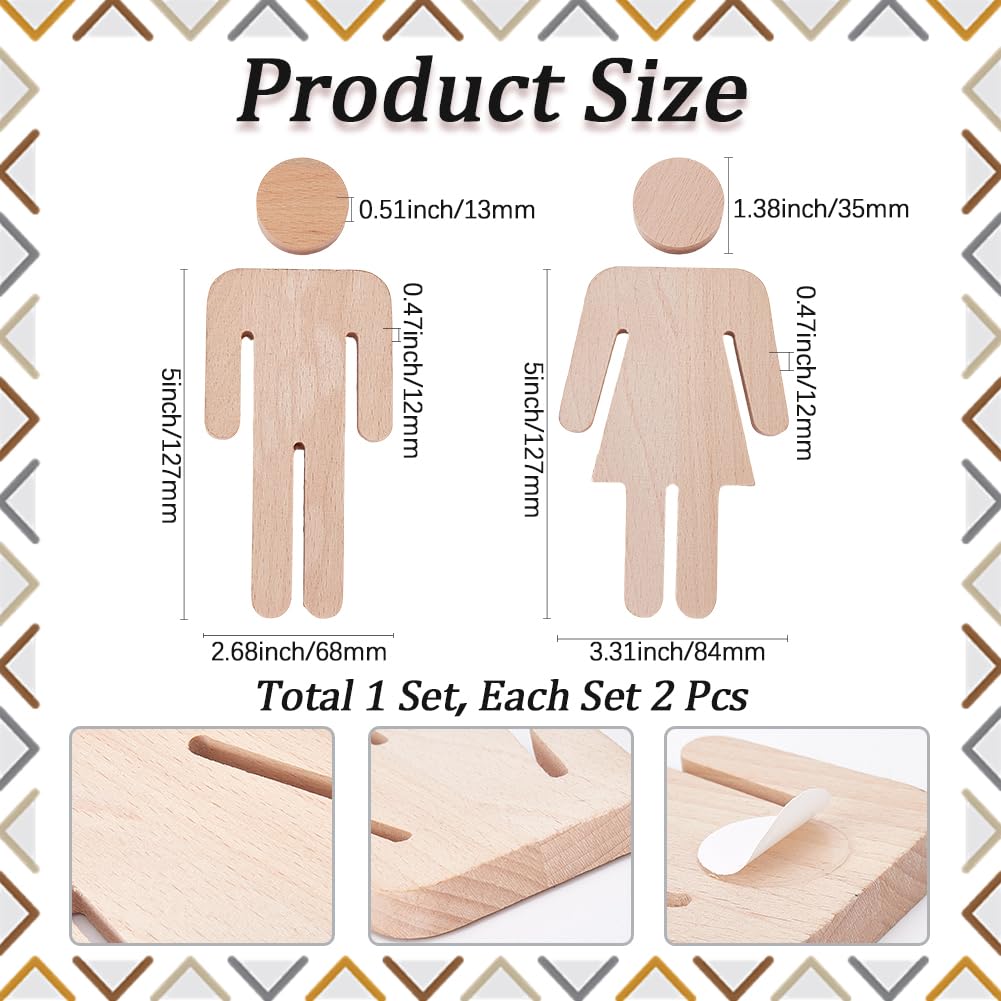 GORGECRAFT Panneaux de Toilettes en Bois pour Hommes et Femmes Panneaux de Porte de Salle de Bain Identification des Toilettes Étiquette de Symbole en Bois pour Bureaux Entreprises Restaurants Porte