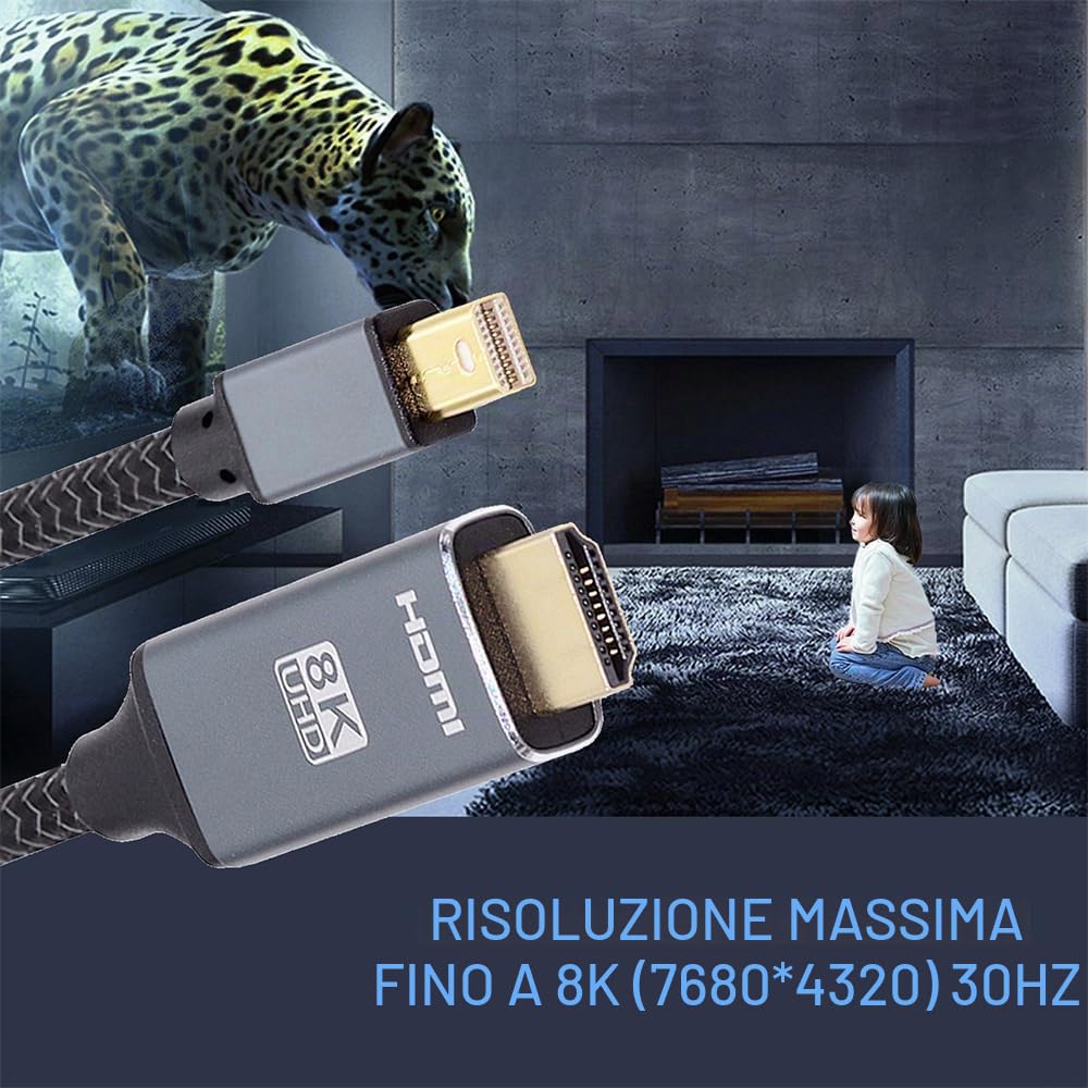 cablecc Cavo da mini DisplayPort 1.4 a HDMI maschio da Mini-DP a HDMI 2.0 Display UHD 4K da 8K a HDMI 2.0, 1,8 m