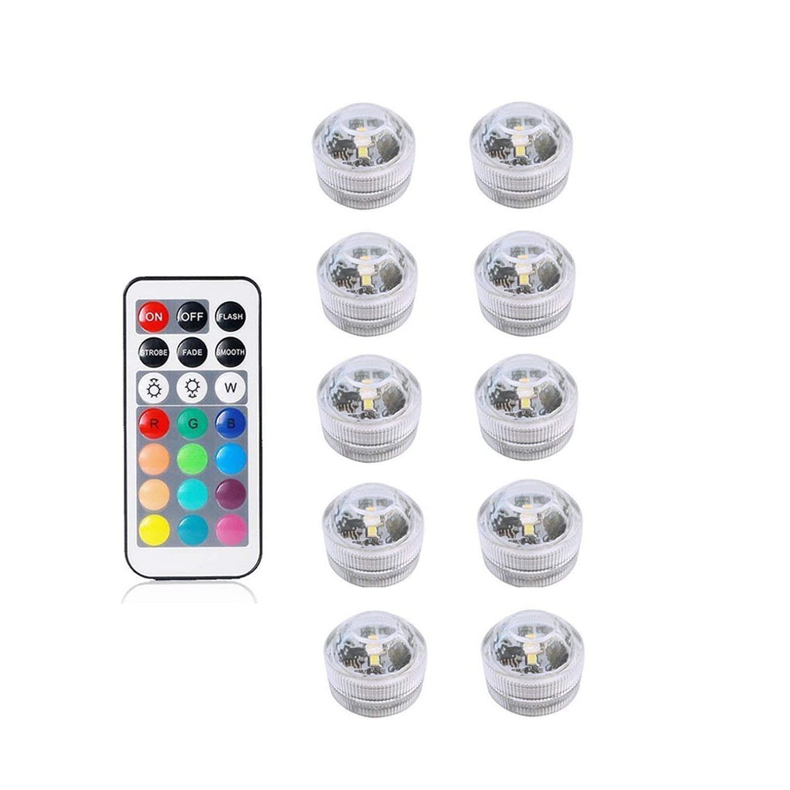 Luz de buceo RGB alimentada por batería IP68, lámpara noche subacuática resistente al agua, jarrón jardín aire libre, cuenco, piscina, luces estanque Resistentes Al Agua Seguras(10 Lamp 1 controller)