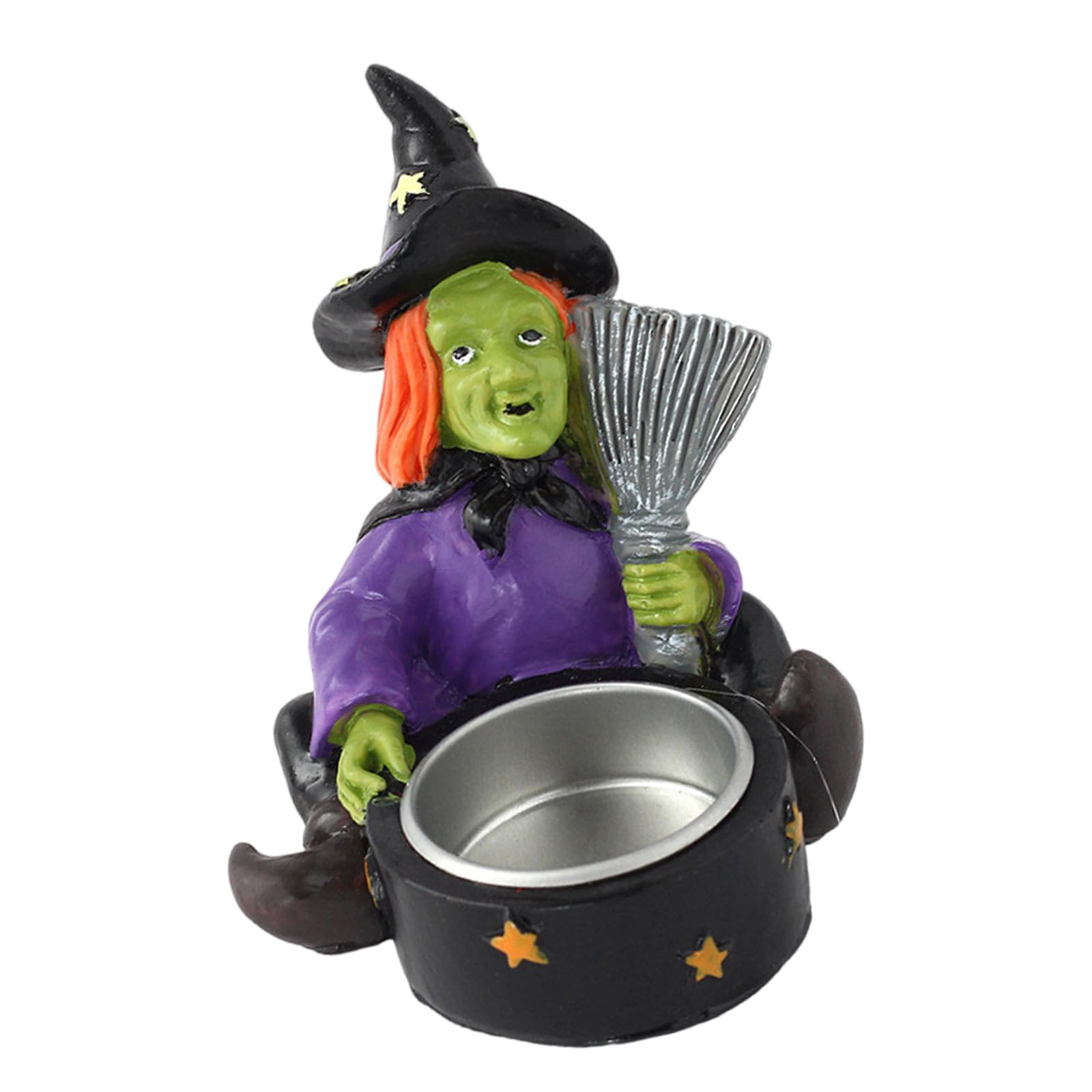 Buxuaaaa Witch Candlestick B Mysterious Witch Skeleton Stand, Resin Holder Candlestick For Themed Parties Halloween Witch Skull Holder
