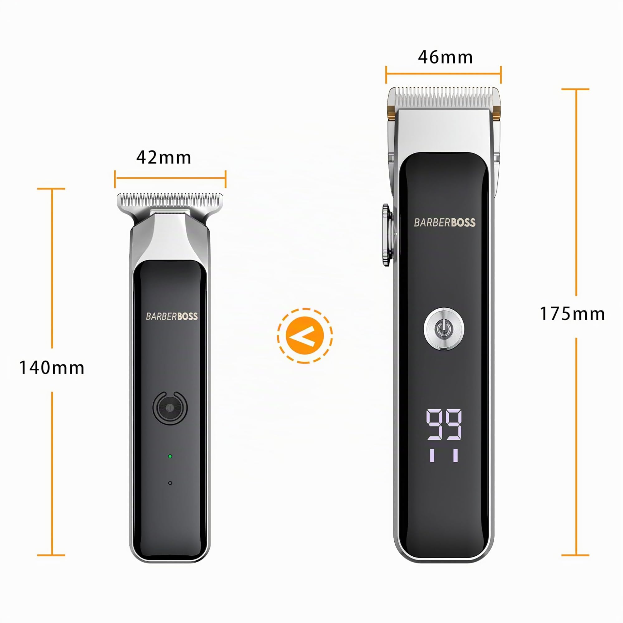 BarberBoss regolabarba portatile da uomo, modello Duo, regolabarba professionale da uomo, lama in ceramica autoaffilante, quadrante di precisione, ricarica USB e display LED, QR-2682