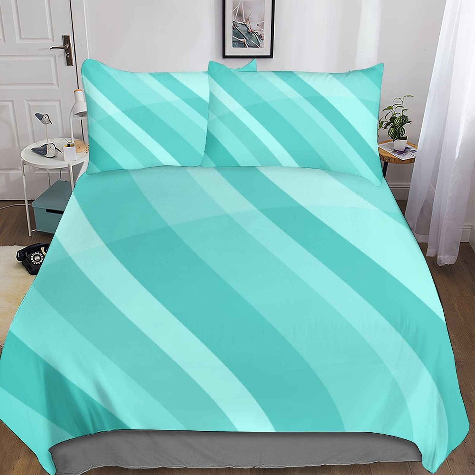 Parure de lit cyan imprimé 3D en microfibre thermorégulatrice avec zip 200x200