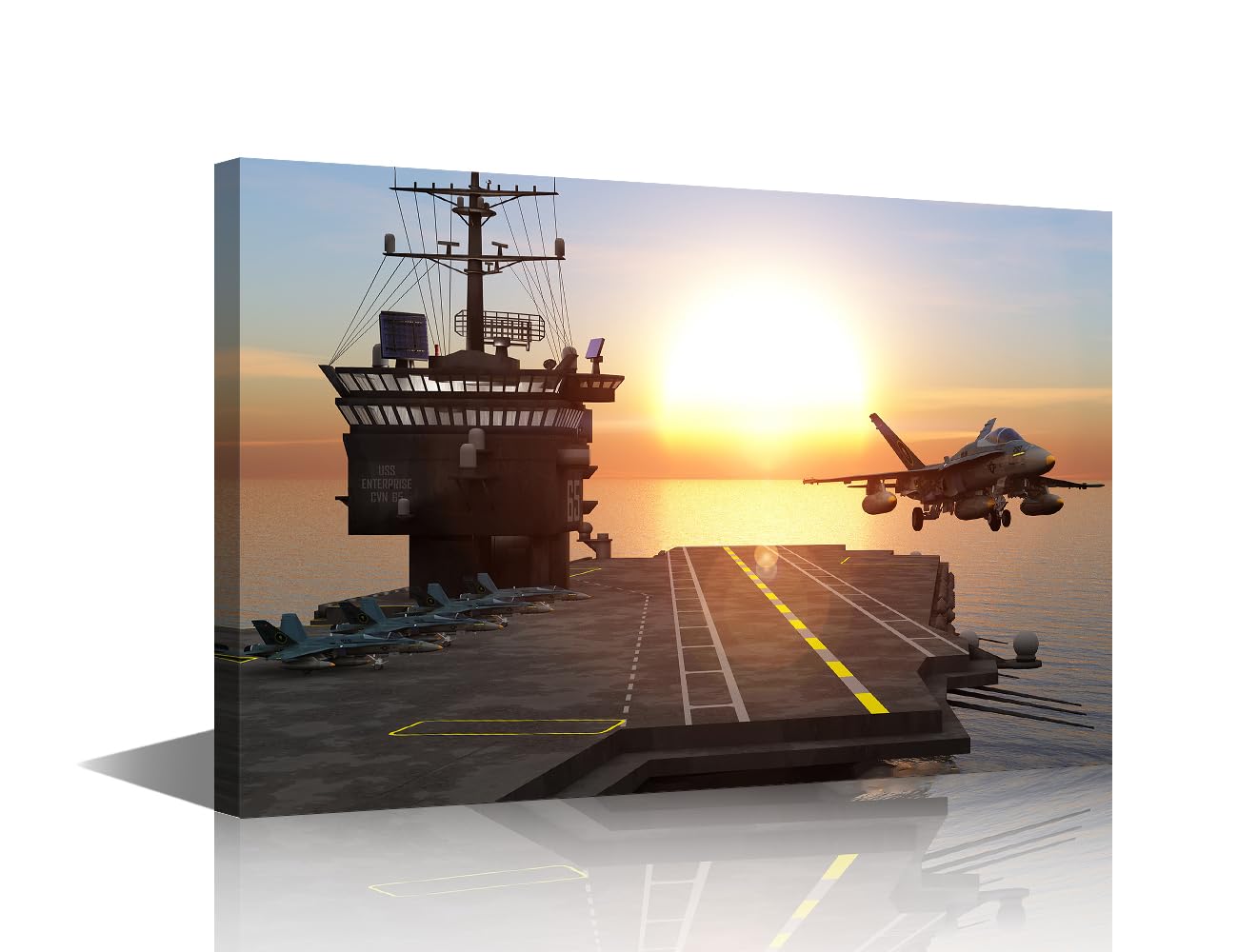 TISHIRON Wall Art for Living Room Aircraft Taking Off from Aircraft Carriers Wall Decor Framed Wall Painting Jet Canvas Prints Pictures Decoration for Bedroom Modern Artwork Office Wall Art 18x12in
