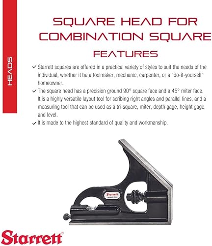 Miniatura 2 de Starrett Cabeza cuadrada para cuadrados combinados de 12"300 mm y más grandes, juegos de combinación y transportadores biselados - Cabezal central
