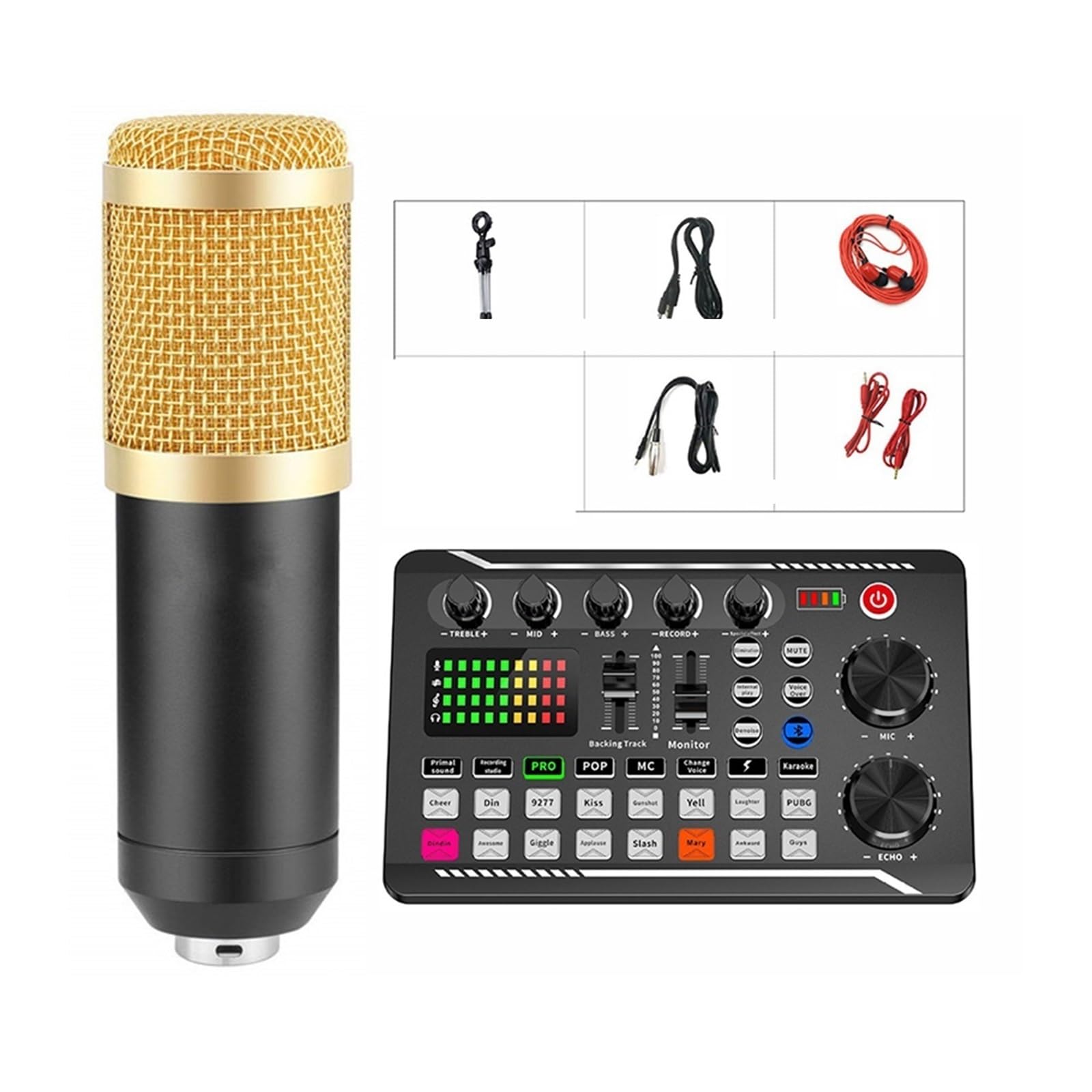 LVSEWOA Sound Card Kit, Podcast Microphone Sound Card Kit,Professional Studio Condenser Mic&F998 Live Sound Mixer(Sound Card and Mic)