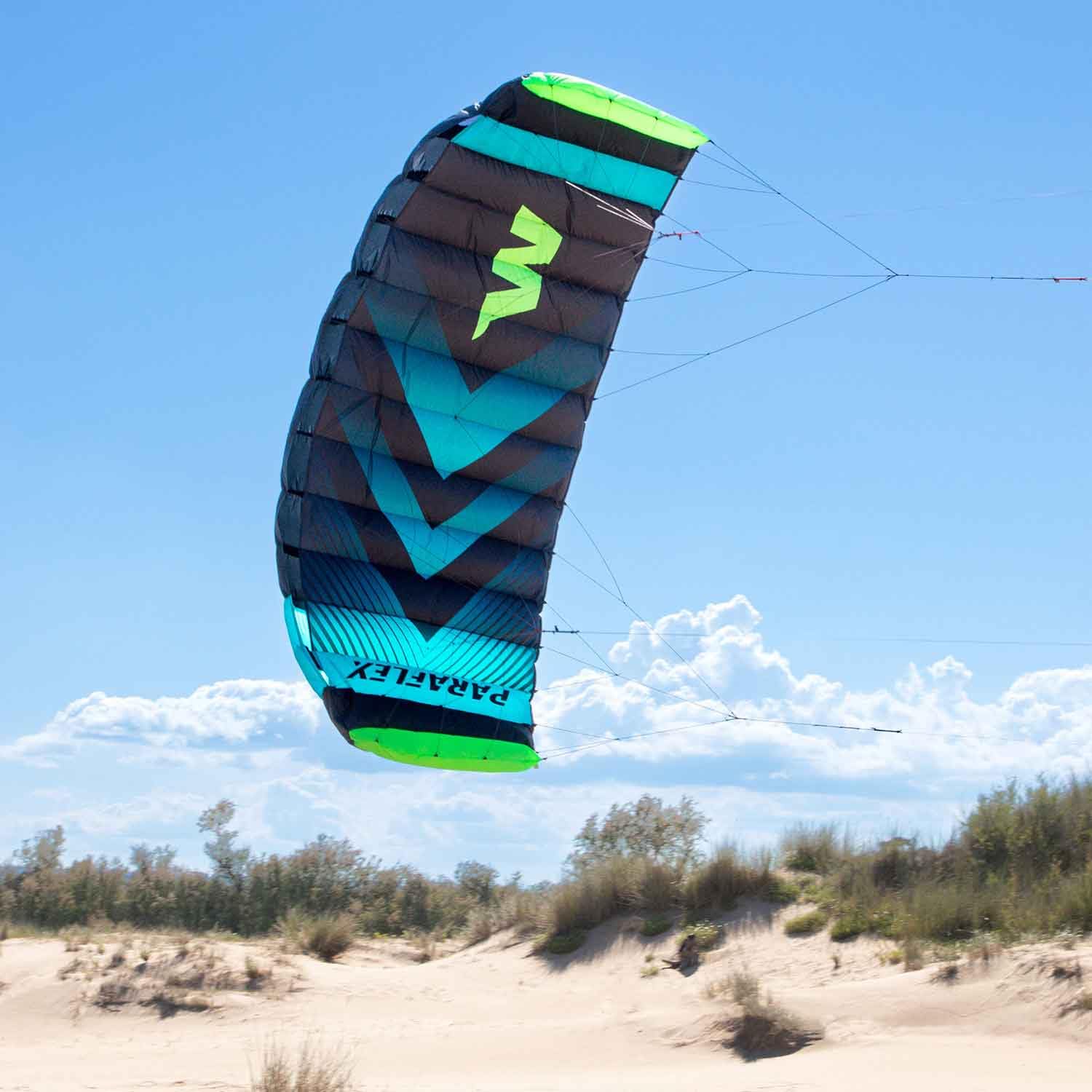 Wolkenstürmer Paraflex Trainer - Alfombra de dirección 3 l 3.1 (Verde/Naranja) - Cometa Lista para Volar 310 cm con Barra de Entrenamiento - Kite & Windtrainer